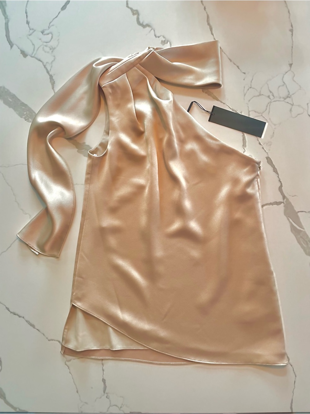 Halston Heritage One-Shoulder Satin Tank Top in Champagne